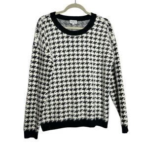 Cyrus Black & White Houndstooth Super Soft Crewneck Sweater Size Small